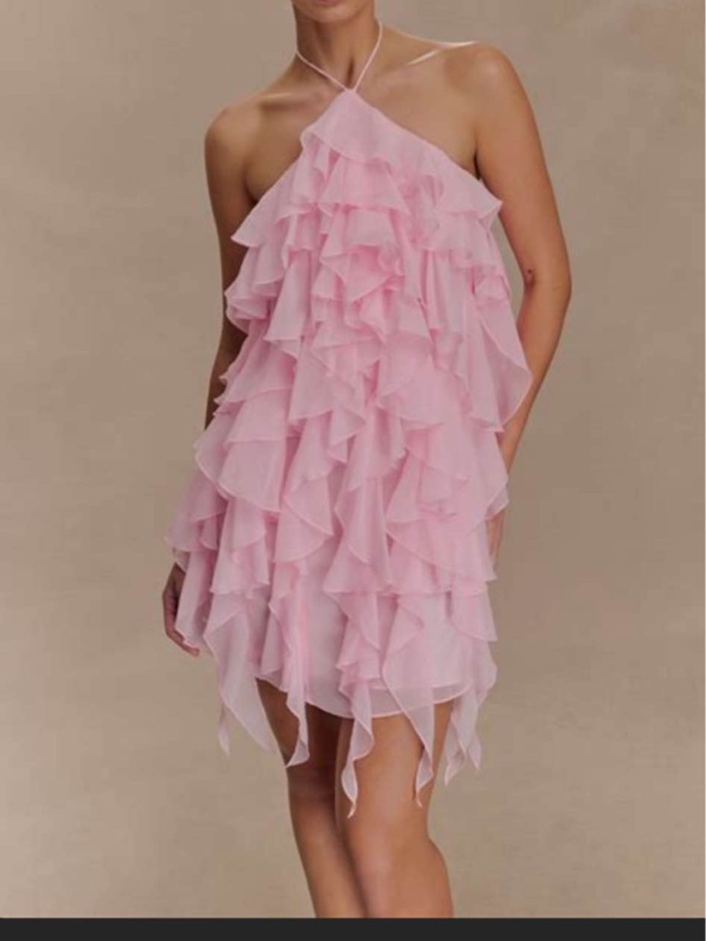 Meshki Pink Ruffle Halter Dress